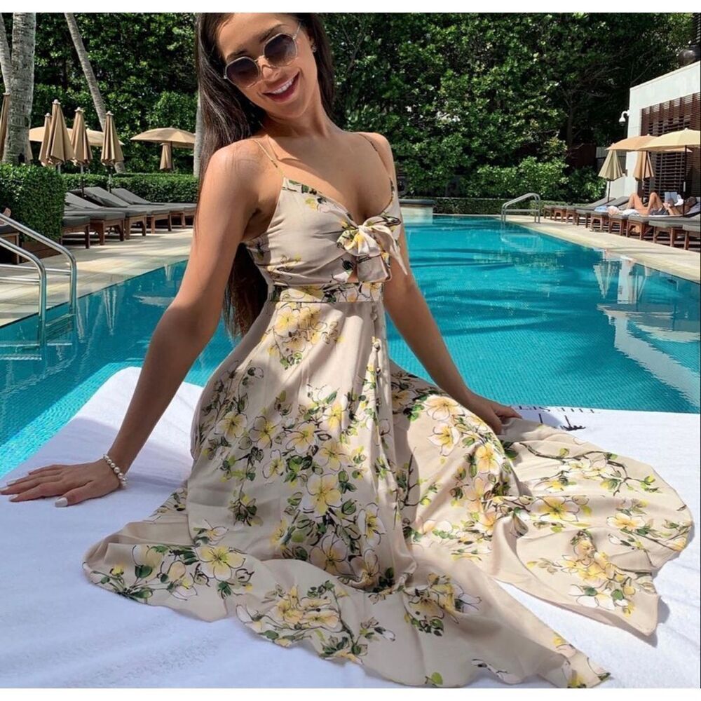 Jay Godfrey Sheila Floral Midi Dress cream Size 2